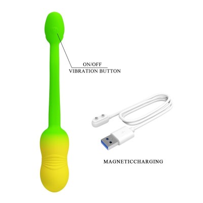 PRETTY LOVE - OVO VIBRATÓRIO COM CONTROLE POR APLICATIVO PULSEN, 12 FUNÇÕES, RECARREGÁVEL VIA USB, VERDE-AMARELO - D-246047 - Do