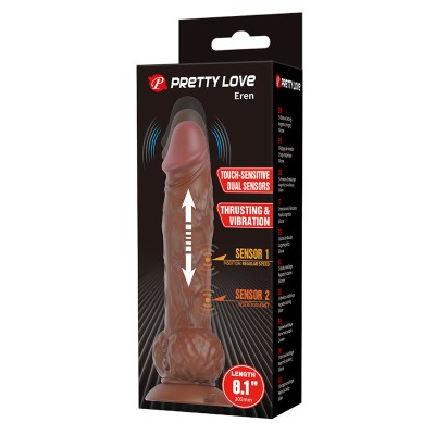 PRETTY LOVE - EREN, DILDO VIBRATÓRIO COM EMPURRAÇÃO, 20,5 CM Ø 4,5 CM, MARROM - D-246151 - Dona Pimenta