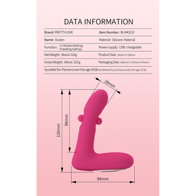 PRETTY LOVE - DUDEN VIBRADOR DE SILICONE RECARREGÁVEL COM 12 MODOS DE VIBRAÇÃO E 3 MODOS DE BALANÇO, ROSA. - D-246860 - Dona Pim