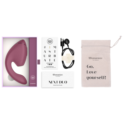 WOMANIZER - DUO NEXT ESTIMULADOR DUPLO DE CLITOR E PONTO G ROSA ESCURO - D-245097 - Dona Pimenta