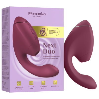 WOMANIZER - DUO NEXT ESTIMULADOR DUPLO DE CLITOR E PONTO G ROSA ESCURO - D-245097 - Dona Pimenta