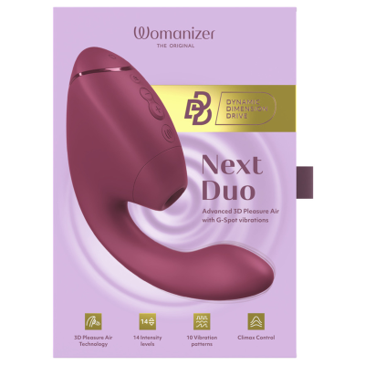 WOMANIZER - DUO NEXT ESTIMULADOR DUPLO DE CLITOR E PONTO G ROSA ESCURO - D-245097 - Dona Pimenta