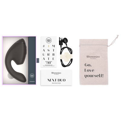 WOMANIZER - DUO NEXT ESTIMULADOR DUPLO DE CLITOR E PONTO G PRETO - D-245099 - Dona Pimenta
