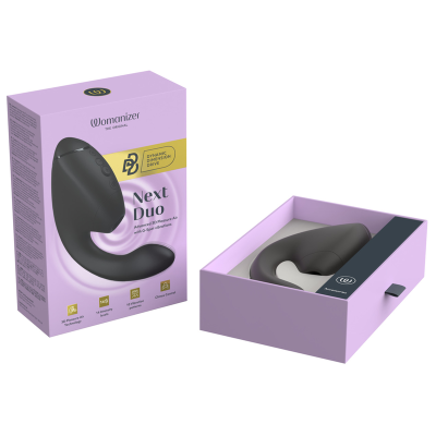 WOMANIZER - DUO NEXT ESTIMULADOR DUPLO DE CLITOR E PONTO G PRETO - D-245099 - Dona Pimenta