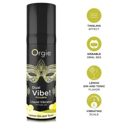 ORGIE - DUAL VIBE! VIBRADOR LÍQUIDO BEIJÁVEL COM SABOR DE LIMÃO, GIN TÔNICA 15 ML - D-246742 - Dona Pimenta