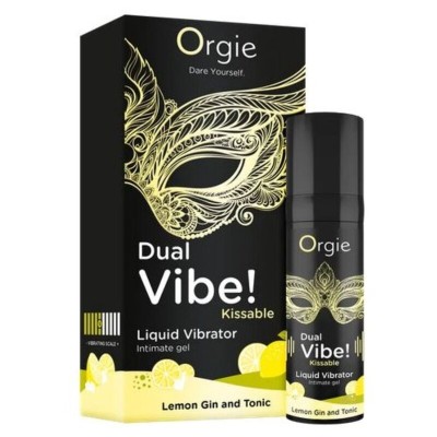 ORGIE - DUAL VIBE! VIBRADOR LÍQUIDO BEIJÁVEL COM SABOR DE LIMÃO, GIN TÔNICA 15 ML - D-246742 - Dona Pimenta