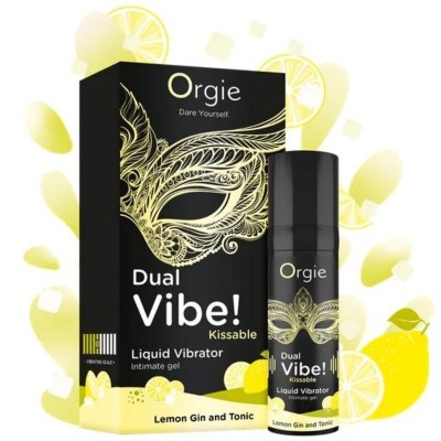 ORGIE - DUAL VIBE! VIBRADOR LÍQUIDO BEIJÁVEL COM SABOR DE LIMÃO, GIN TÔNICA 15 ML - D-246742 - Dona Pimenta