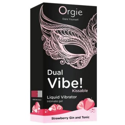 ORGIE - DUAL VIBE! VIBRADOR LÍQUIDO BEIJÁVEL COM SABOR DE MORANGO, GIN TÔNICA, 15 ML - D-246743 - Dona Pimenta