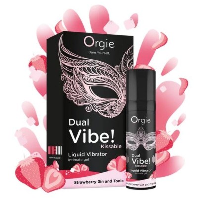 ORGIE - DUAL VIBE! VIBRADOR LÍQUIDO BEIJÁVEL COM SABOR DE MORANGO, GIN TÔNICA, 15 ML - D-246743 - Dona Pimenta