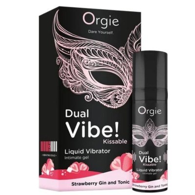 ORGIE - DUAL VIBE! VIBRADOR LÍQUIDO BEIJÁVEL COM SABOR DE MORANGO, GIN TÔNICA, 15 ML - D-246743 - Dona Pimenta
