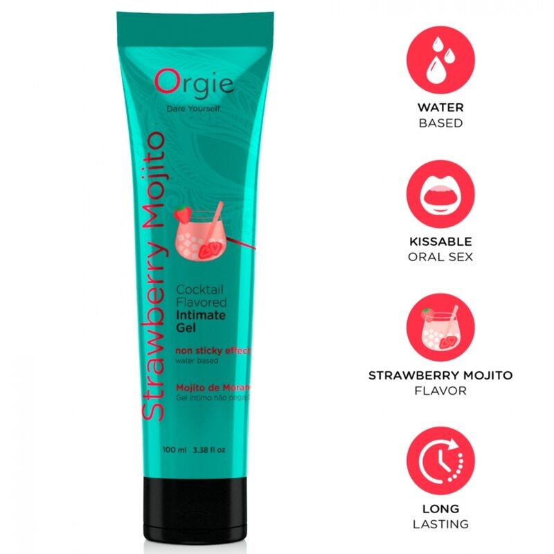 ORGIE - LUBRIFICANTE EM TUBO COQUETEL MORANGO MOJITO BEIJÁVEL GEL ÍNTIMO À BASE DE ÁGUA 100 ML - D-246824 - Dona Pimenta