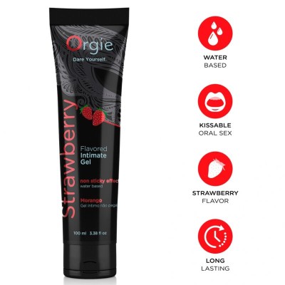 ORGIE - LUBRIFICANTE EM TUBO SABOR MORANGO, GEL ÍNTIMO À BASE DE ÁGUA, 100 ML - D-246826 - Dona Pimenta