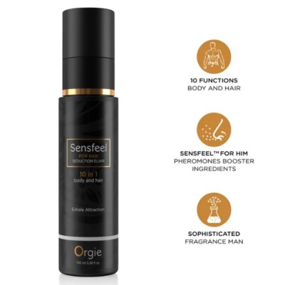 ORGIE - SENSFEEL PARA HOMENS ELIXIR DE SEDUÇÃO 10 EM 1 PARA CORPO E CABELO 100 ML - D-246801 - Dona Pimenta