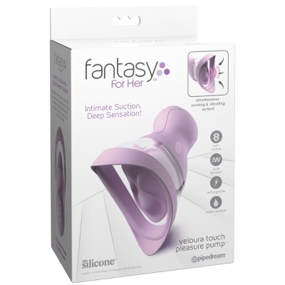 FANTASY FOR HER - VELOURA TOUCH PLEASURE PUMP BOMBA ÍNTIMA COM SUCÇÃO E VIBRAÇÃO ROXA - D-246881 - Dona Pimenta