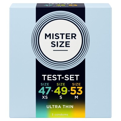 MISTER SIZE - PACOTE DE AMOSTRA DE PRESERVATIVO TAMANHO 47-49-53 MM (3 UNIDADES) - D-242290 - Dona Pimenta