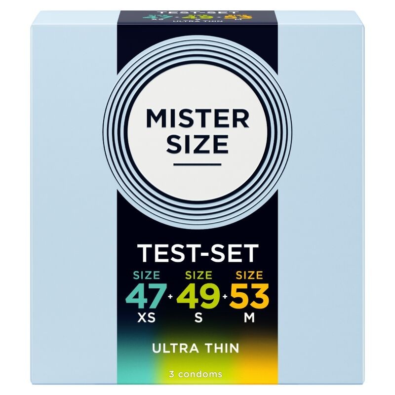 MISTER SIZE - PACOTE DE AMOSTRA DE PRESERVATIVO TAMANHO 47-49-53 MM (3 UNIDADES) - D-242290 - Dona Pimenta