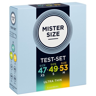 MISTER SIZE - PACOTE DE AMOSTRA DE PRESERVATIVO TAMANHO 47-49-53 MM (3 UNIDADES) - D-242290 - Dona Pimenta
