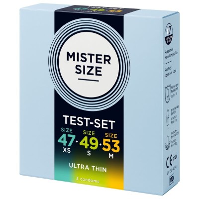 MISTER SIZE - PACOTE DE AMOSTRA DE PRESERVATIVO TAMANHO 47-49-53 MM (3 UNIDADES) - D-242290 - Dona Pimenta