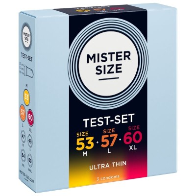 MISTER SIZE - PACOTE DE AMOSTRA DE PRESERVATIVOS TAMANHO 53-57-60 MM (3 UNIDADES) - D-242291 - Dona Pimenta