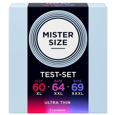 MISTER SIZE - PACOTE DE AMOSTRA DE PRESERVATIVOS TAMANHO 60-64-69 MM (3 UNIDADES) - D-242292 - Dona Pimenta