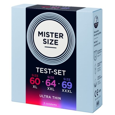 MISTER SIZE - PACOTE DE AMOSTRA DE PRESERVATIVOS TAMANHO 60-64-69 MM (3 UNIDADES) - D-242292 - Dona Pimenta