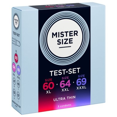 MISTER SIZE - PACOTE DE AMOSTRA DE PRESERVATIVOS TAMANHO 60-64-69 MM (3 UNIDADES) - D-242292 - Dona Pimenta