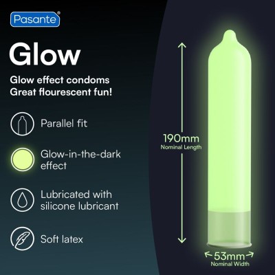 PASANTE - SACO DE PRESERVATIVOS GLOW 144 UNIDADES - D-244558 - Dona Pimenta