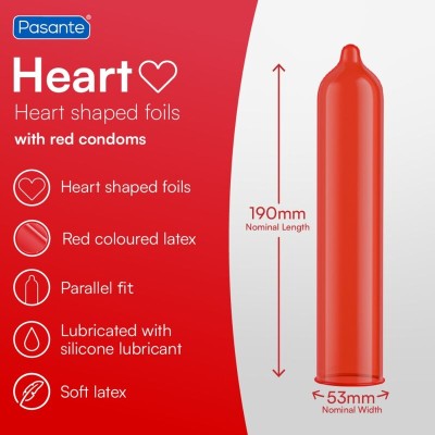 PASANTE - SACO FORMA CORAÇÃO VERMELHO PRESERVATIVOS 144 UNIDADES - D-236446 - Dona Pimenta