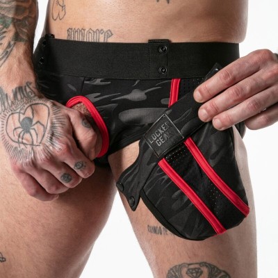 LOCKER GEAR - CUECA JOCK STOCK COM ACESSO MILITAR COMPLETO VERMELHA S - D-246654 - Dona Pimenta
