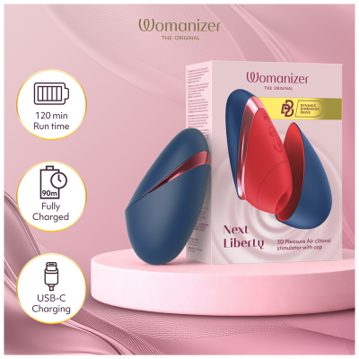 WOMANIZER - NEXT LIBERTY 3D PLEASURE AIR CLITORIAL STIMULATOR BLUE/RED - D-246840 - Dona Pimenta