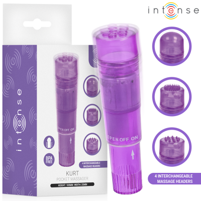INTENSE - MINI MASSAGEADOR KURT COM 4 CABEÇAS INTERCAMBIÁVEIS ROXO - D-245645 - Dona Pimenta