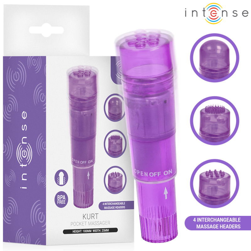 INTENSE - MINI MASSAGEADOR KURT COM 4 CABEÇAS INTERCAMBIÁVEIS ROXO - D-245645 - Dona Pimenta