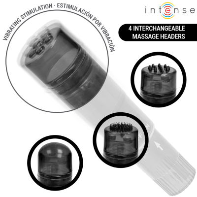 INTENSE - MINI MASSAGEADOR KURT COM 4 CABEÇAS INTERCAMBIÁVEIS PRETO - D-245646 - Dona Pimenta