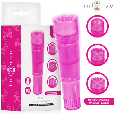 INTENSE - MINI MASSAGEADOR KURT COM 4 CABEÇAS INTERCAMBIÁVEIS ROSA - D-245647 - Dona Pimenta