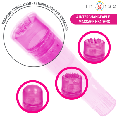 INTENSE - MINI MASSAGEADOR KURT COM 4 CABEÇAS INTERCAMBIÁVEIS ROSA - D-245647 - Dona Pimenta