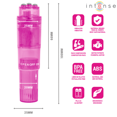 INTENSE - MINI MASSAGEADOR KURT COM 4 CABEÇAS INTERCAMBIÁVEIS ROSA - D-245647 - Dona Pimenta