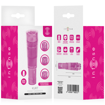 INTENSE - MINI MASSAGEADOR KURT COM 4 CABEÇAS INTERCAMBIÁVEIS ROSA - D-245647 - Dona Pimenta