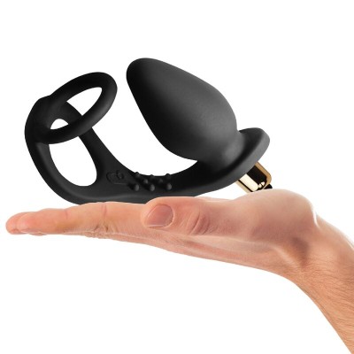 ROCKS-OFF - VIBRADOR DE PRÓSTATA RO-ZEN COM ANEL DUPLO E 7 VELOCIDADES - PRETO ÔNIX - D-246929 - Dona Pimenta
