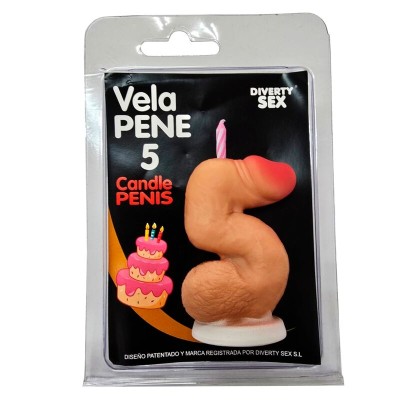 DIABLO PICANTE - VELA EM FORMATO DE PÊNIS COM O NÚMERO 5 NA COR DA PELE - D-246290 - Dona Pimenta
