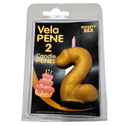 DIABLO PICANTE - VELA EM FORMATO DE PÊNIS COM O NÚMERO 2 NA COR DOURADA - D-246297 - Dona Pimenta