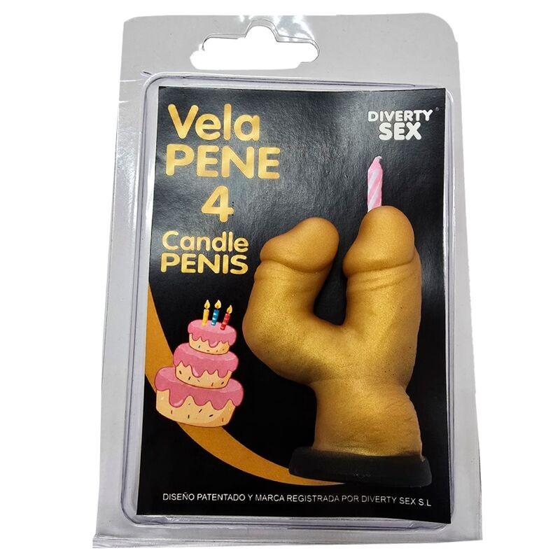 DIABLO PICANTE - VELA EM FORMATO DE PÊNIS COM O NÚMERO 4 NA COR DOURADA - D-246299 - Dona Pimenta