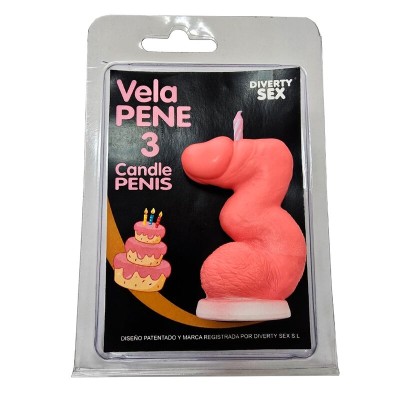 DIABLO PICANTE - VELA EM FORMATO DE PÊNIS COM O NÚMERO 3 NA COR ROSA - D-246308 - Dona Pimenta