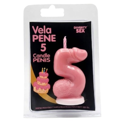 DIABLO PICANTE - VELA EM FORMATO DE PÊNIS COM O NÚMERO 5 NA COR ROSA - D-246310 - Dona Pimenta