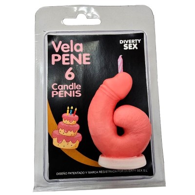 DIABLO PICANTE - VELA EM FORMATO DE PÊNIS COM O NÚMERO 6 NA COR ROSA - D-246311 - Dona Pimenta