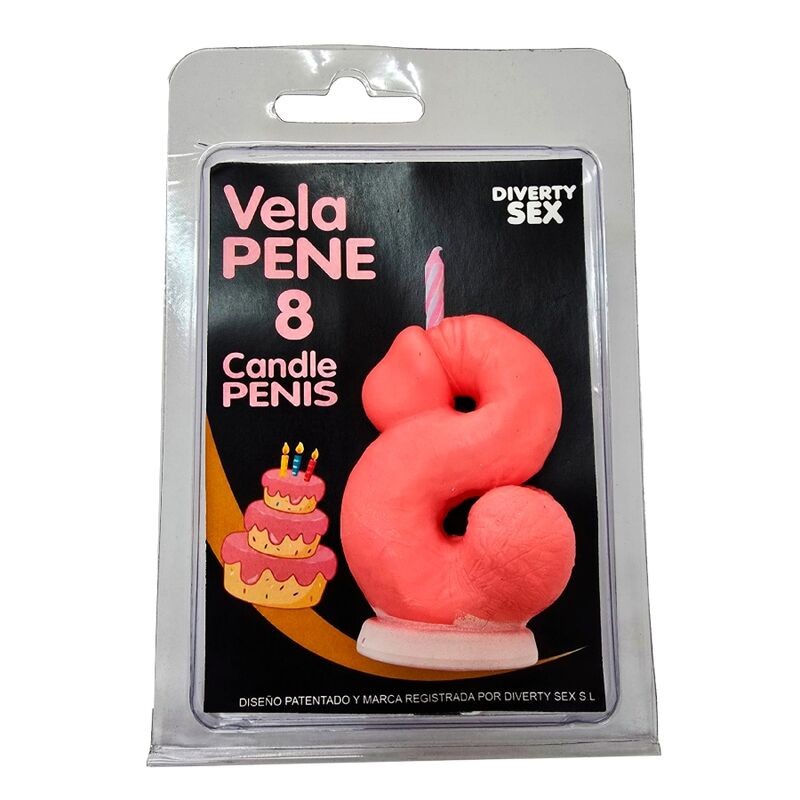 DIABLO PICANTE - VELA EM FORMATO DE PÊNIS COM O NÚMERO 8 NA COR ROSA - D-246313 - Dona Pimenta