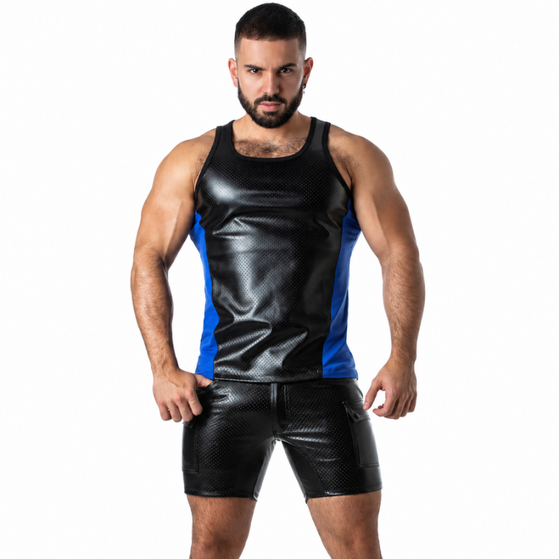 LOCKER GEAR - PUNCH HOLE LEATHERETTE CAMISOLA DE ALÇAS AZUL S - D-247327 - Dona Pimenta