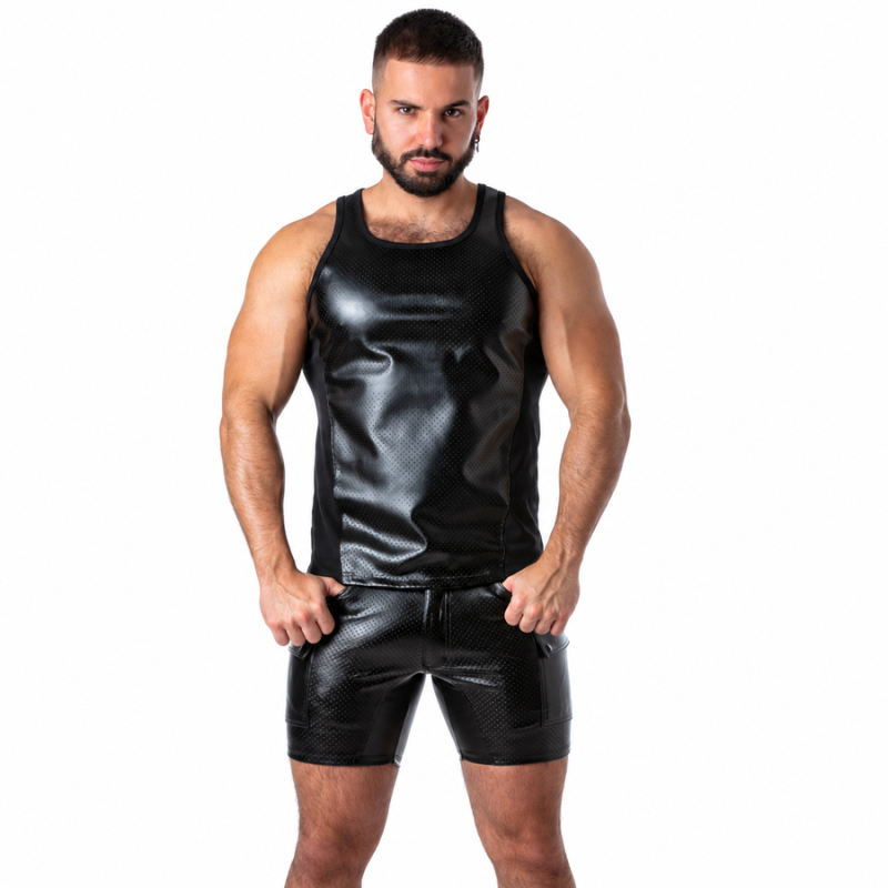 LOCKER GEAR - PUNCH HOLE LEATHERETTE CAMISOLA DE ALÇAS AZUL S - D-247327 - Dona Pimenta