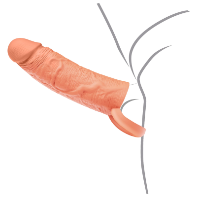 HIDDEN DESIRE - MANGA EXTENSORA DE SILICONE LÍQUIDO INFERNO COM ANEL – 15 CM – Ø 4,5 CM – TOM DE PELE - D-246934 - Dona Pimenta