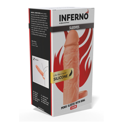 HIDDEN DESIRE - MANGA EXTENSORA DE SILICONE LÍQUIDO INFERNO COM ANEL – 15 CM – Ø 4,5 CM – TOM DE PELE - D-246934 - Dona Pimenta
