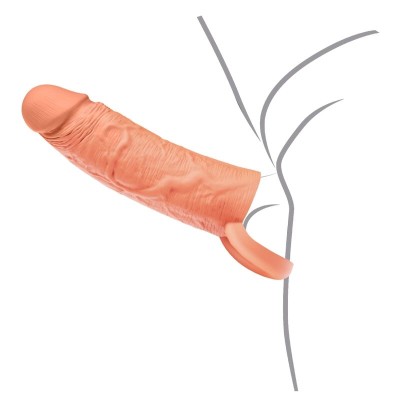 HIDDEN DESIRE - MANGA EXTENSORA DE SILICONE LÍQUIDO INFERNO COM ANEL 18 CM Ø 4,5 CM - TOM DE PELE - D-246935 - Dona Pimenta